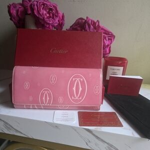 Cartier Happy Birthday Collection Pink Patent Leather Long Snap Wallet